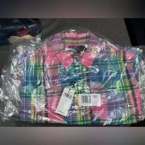 plaid polo button up shirt